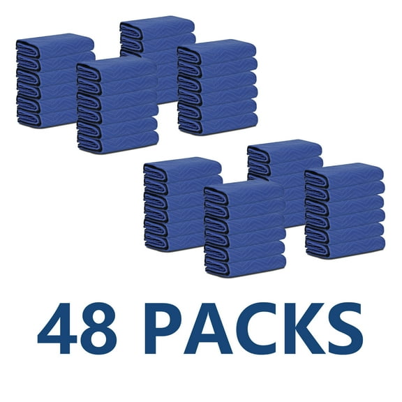 HomGarden Pack of 48 Heavy-Duty Moving Packing Blankets - 80'' x72'', Non-Woven Fabric, Professional Quilted, Blue