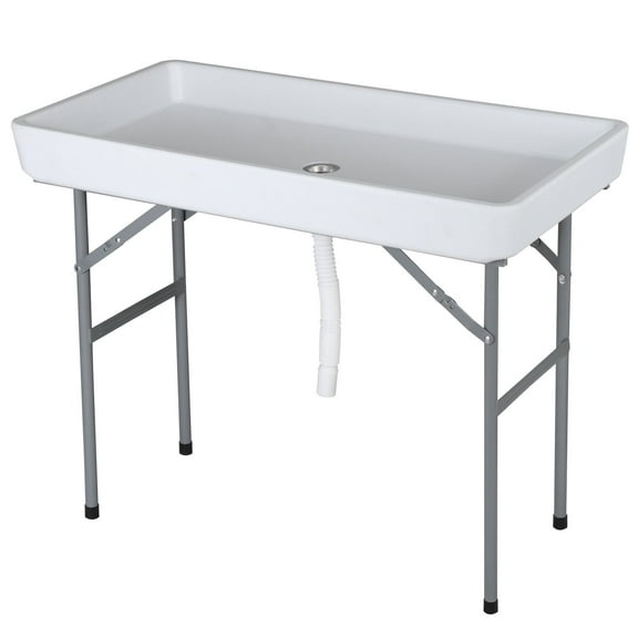 HomGarden Party Ice Cooler Table Folding Chill Table W/Skirt & Drain Hose & Bucket for Picnic Indoor Outdoor