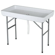 HomGarden Party Ice Cooler Table Folding Chill Table W/Skirt & Drain Hose & Bucket for Picnic Indoor Outdoor