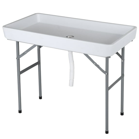 HomGarden Party Ice Cooler Table Folding Chill Table W/Skirt & Drain Hose & Bucket for Picnic Indoor Outdoor