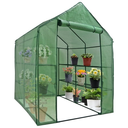 HomGarden Portable Walk-in Greenhouse 2-Tier 8-Shelves, Roll-up Zipper Door