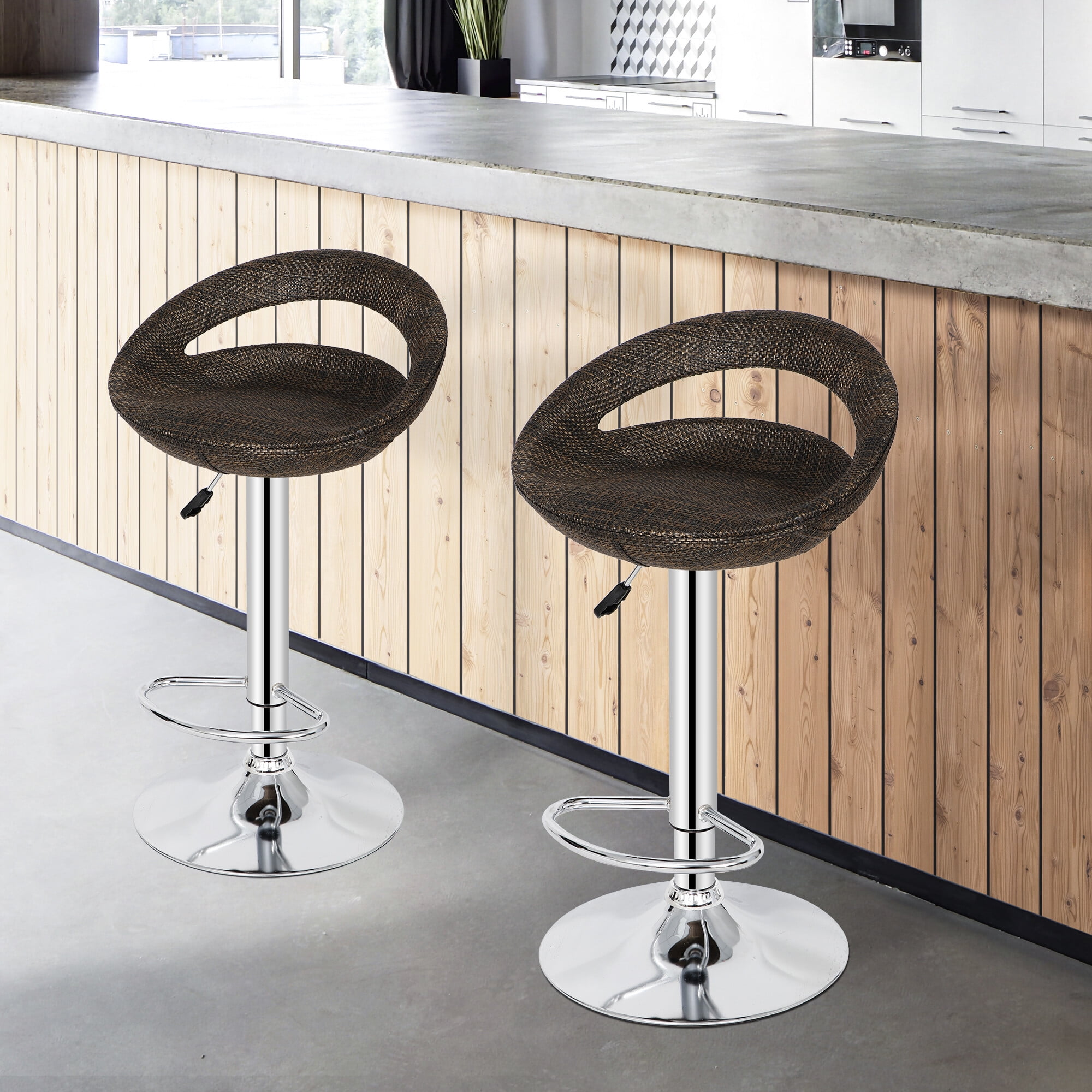 HomGarden Set of 2 Adjustable Outdoor Wicker Swivel Bar Stools Chair