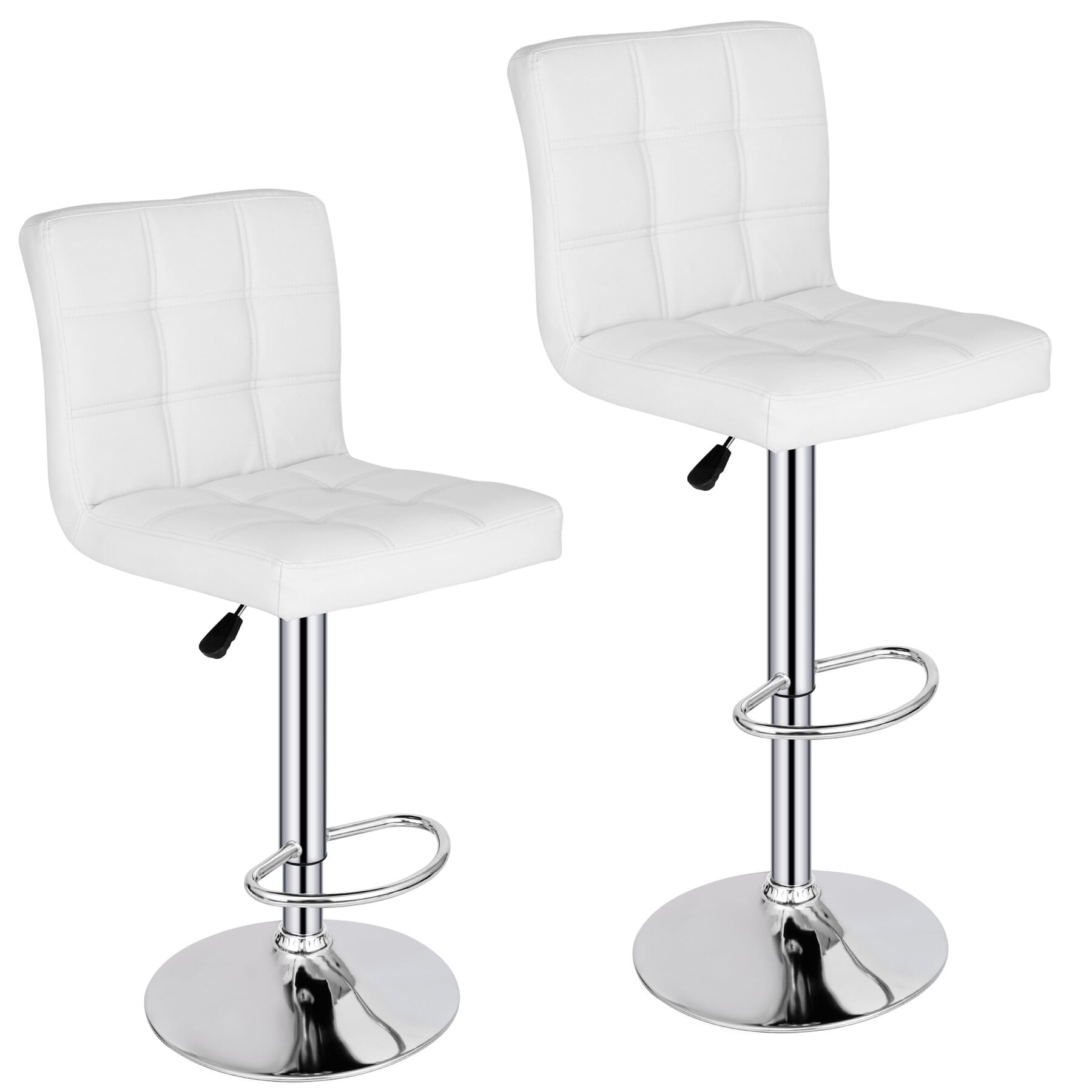 HomGarden Set of 2 Adjustable PU Leather Swivel Barstool, White, Metal