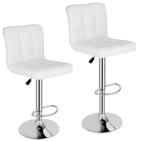 HomGarden Set of 2 Adjustable PU Leather Swivel Barstool Indoor Bar Stool W/ Back, White