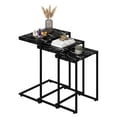 thumbnail image 1 of HomGarden Set of 3 Industrial Nesting Sofa Side Table Indoor MDF C-shaped Stacking End Table Rustic Brown, Black Marble Pattern, 1 of 11