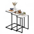 thumbnail image 1 of HomGarden Set of 3 Industrial Nesting Sofa Side Table Indoor MDF C-shaped Stacking End Table Rustic Brown, White Marble Pattern, 1 of 13