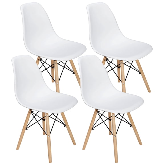 HomGarden Set of 4 Dining Chair Indoor Plastic Side Chair Wood Legs White
