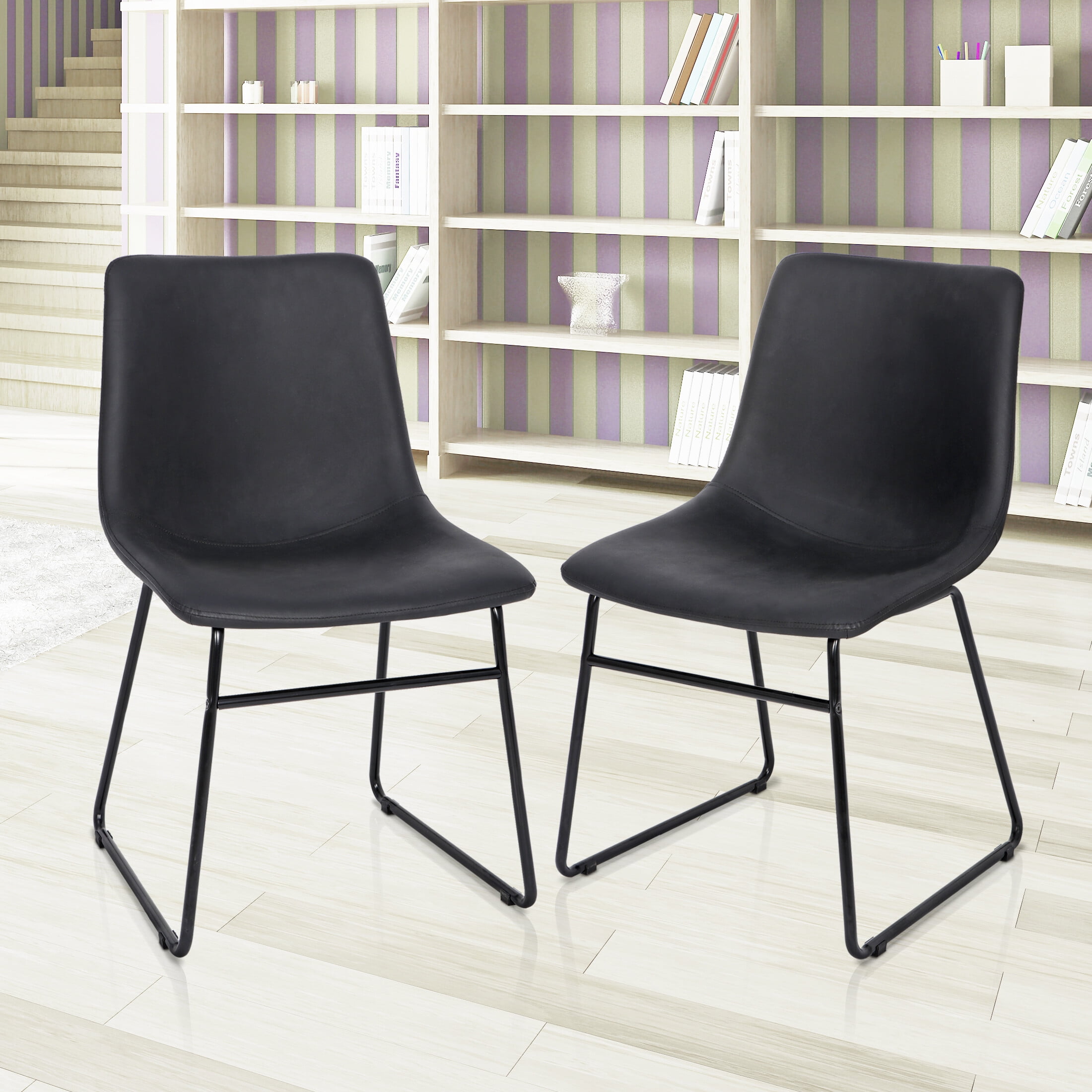 HomGarden Set of 4 Kitchen Dining Chair W/Backrest Modern PU Leather Side Chair for Dining Room Black