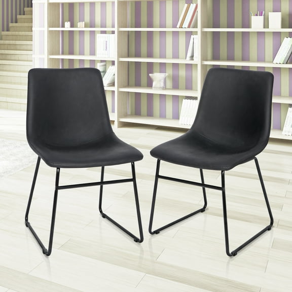 HomGarden Set of 4 Kitchen Dining Chair W/Backrest Modern PU Leather Side Chair for Dining Room Black