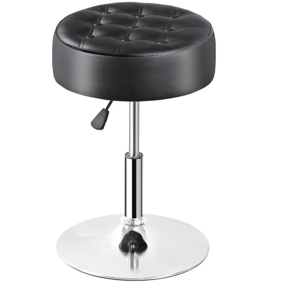 HomGarden Tufted Adjustable Vanity Stool Modern 360° Swivel Makeup Ottoman Stool PU Leather Black