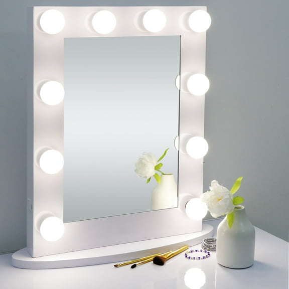 HomGarden Vanity Mirror W/LED Bulbs, Hollywood Lighted Makeup Mirror Tabletop/Wall-Mounted White