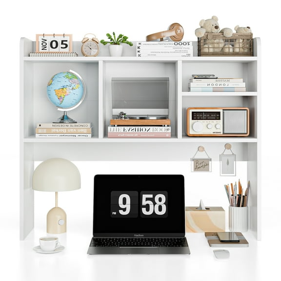 HomGarden 37-in Desktop Bookshelf 2-Tier Desktop Display Rack Desk Organizer Shelf for Storage Home Office Dorm, White