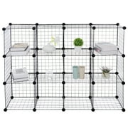 HomGarden Wire Grid Storage Shelves, 12-Cube Modular Bookcase, Stackable Organizer Home Furniture Black