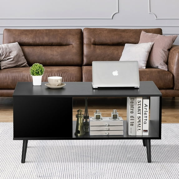 HomGarden Wood Coffee Table, Modern Console Sofa Side Table Cocktail Table Black