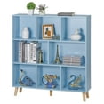 thumbnail image 1 of HomGarden Wood Open 3-Shelves Bookcase 8 Cube Storage Organizer Modern Cabinet W/Legs, Bright Blue, 1 of 10