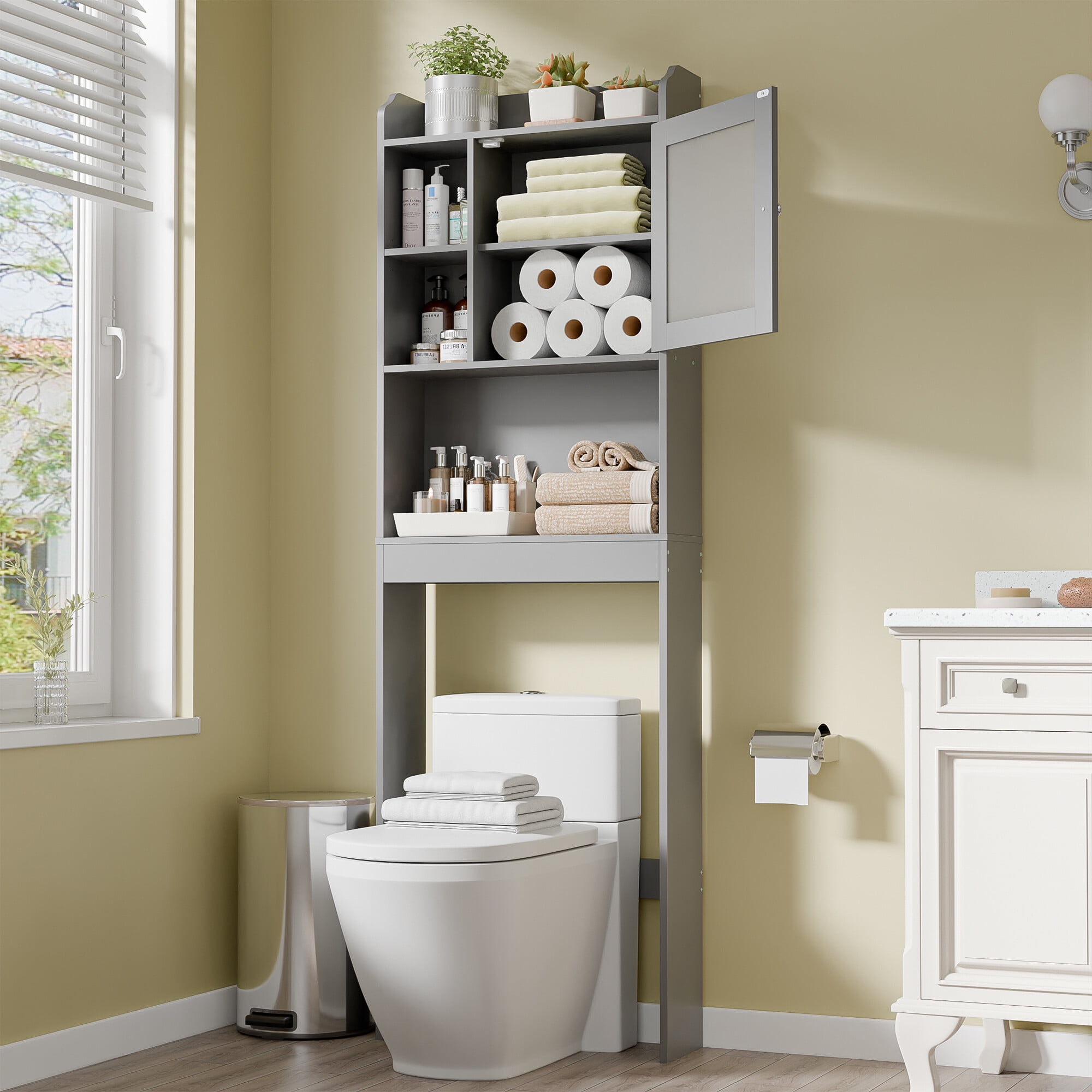 HomGarden Over The Toilet Storage Bathroom Cabinet 4-Tier Adjustable Organizer, Gray