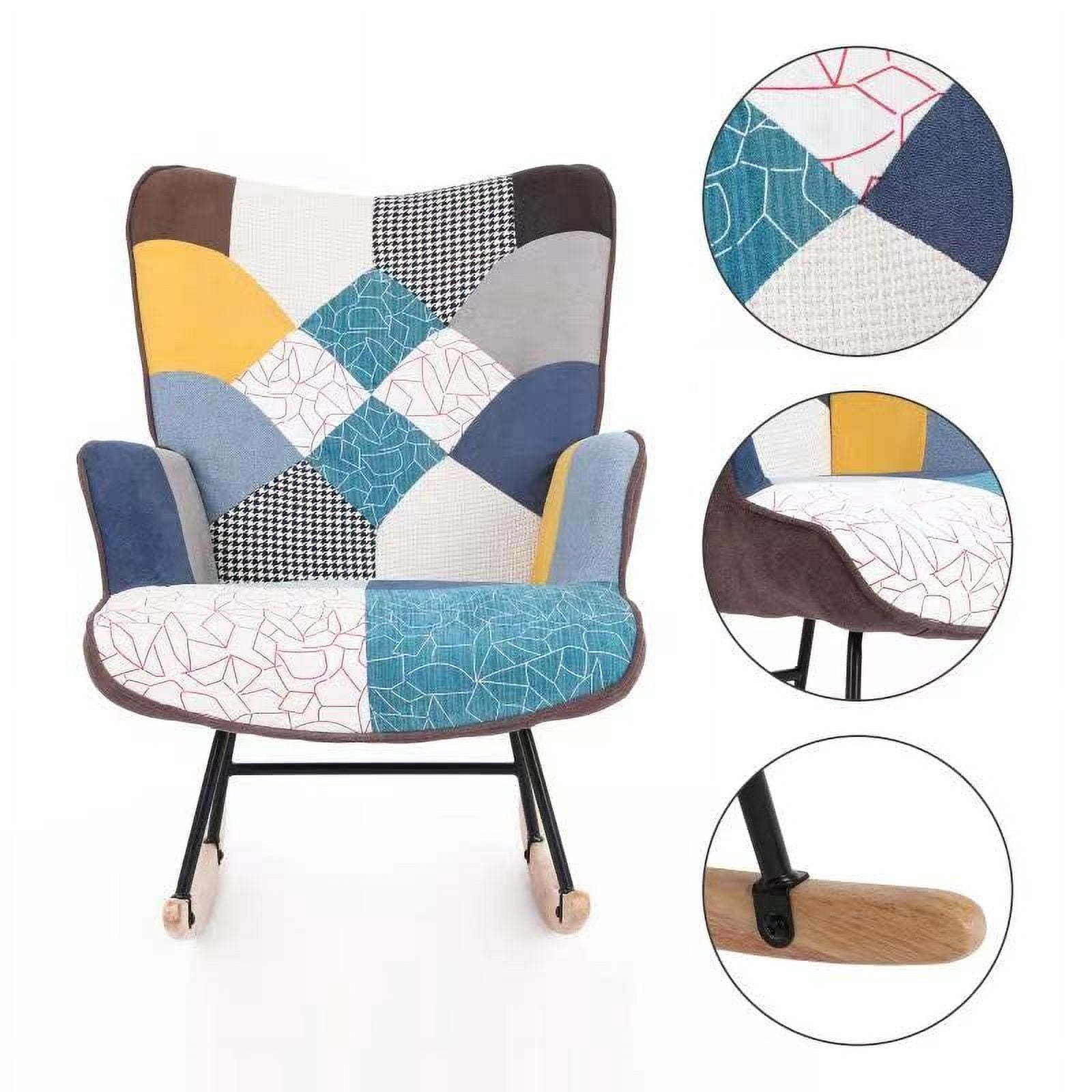 HomVent Patchwork Rocking Chair, Linen Upholstered Rocking Chair Arm ...