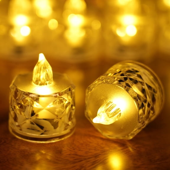 HomWamee 12-Pack Crystal LED Flameless Tealights Candles Battery Operated for Wedding Christmas, Dinner