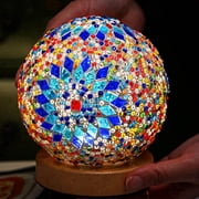 HAIDOLIANG Turkish Table Lamp, Mosaic Glass Lamps, Bohemian Tiffany, USB Powered Moroccan Lantern Boho Blue