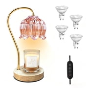 HomWamee Vintage Wood Flower Wax Candle Warmer Lamp, Pink Box Set with Lamp