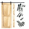 thumbnail image 1 of Homacer 5-in-1 40in x 84in Pine Wood Frame Barn Door with 7ft Long Flat Track, Classic Design Roller Installation Hardware Kit Including Door Handle and Soft Close，, Interior Use Only, 1 of 8