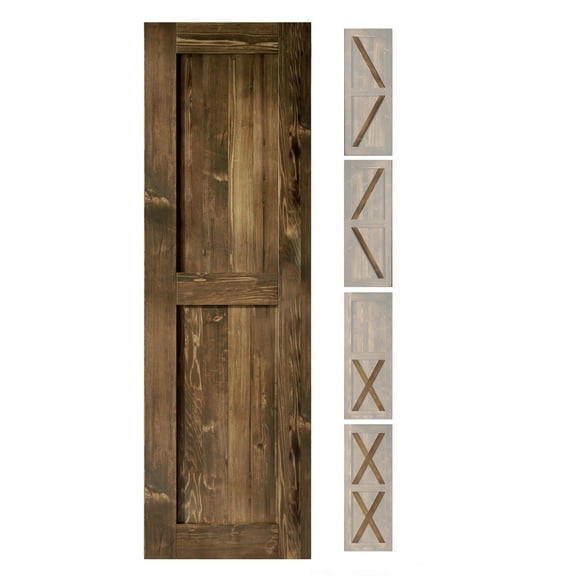 Homacer 5-in-1 Design 20'' W x 84'' H x 1-3/8'' D Solid Wood Barn Door, Finished and Unassembled, with Pre-drilled Holes for Easy Assemble and Pre-routed Groove, Interior Only (Walnut)
