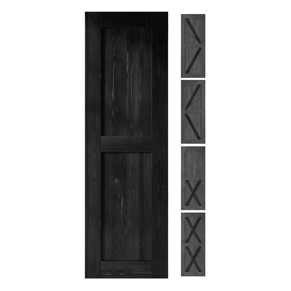 Homacer 5-in-1 Design 24'' W x 80'' H x 1-3/8'' D Solid Wood Barn Door, Finished and Unassembled, with Pre-drilled Holes for Easy Assemble and Pre-routed Groove, Interior Only (Black)