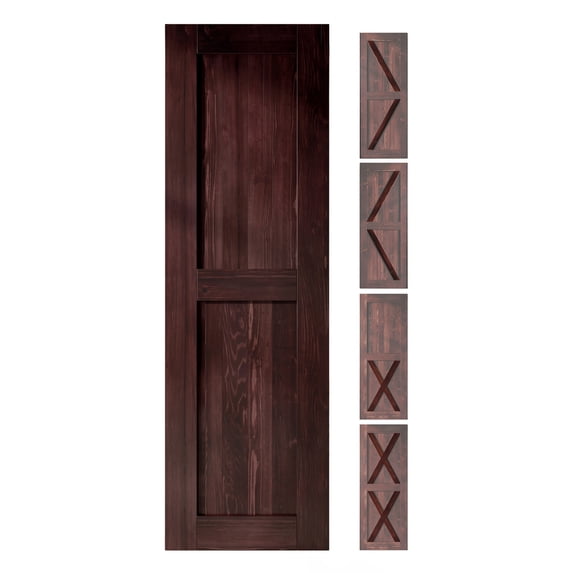 Homacer 5-in-1 Design 24'' W x 84'' H x 1-3/8'' D Solid Wood Barn Door, Finished and Unassembled, with Pre-drilled Holes for Easy Assemble and Pre-routed Groove, Interior Only (Red Mahogany)