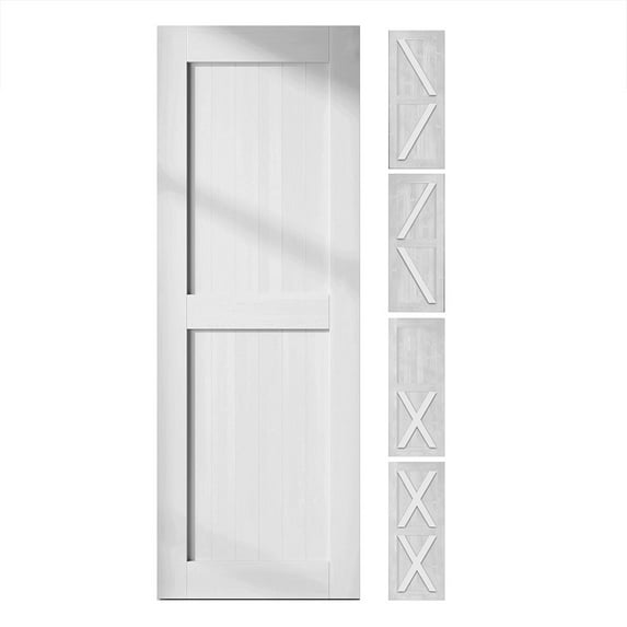 Homacer 5-in-1 Design 32'' W x 80'' H x 1-3/8'' D Solid Wood Barn Door, Finished and Unassembled, with Pre-drilled Holes for Easy Assemble and Pre-routed Groove, Interior Only (White)