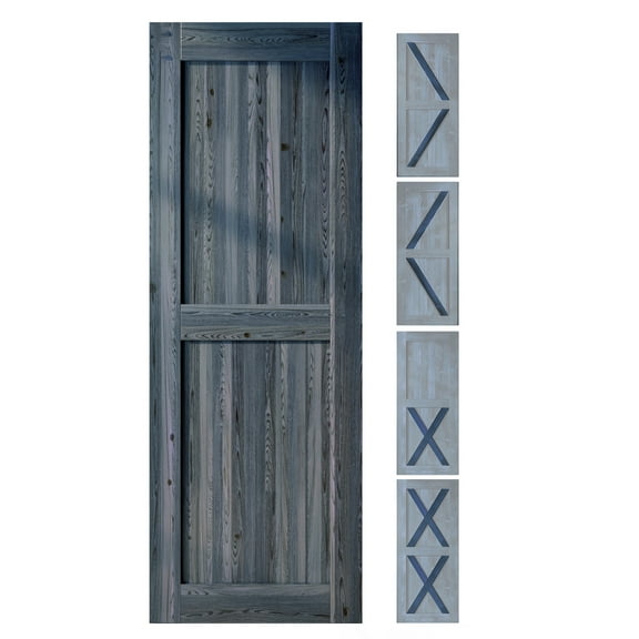 Homacer 5-in-1 Design 32'' W x 84'' H x 1-3/8'' D Solid Wood Barn Door, Finished and Unassembled, with Pre-drilled Holes for Easy Assemble and Pre-routed Groove, Interior Only (Navy)