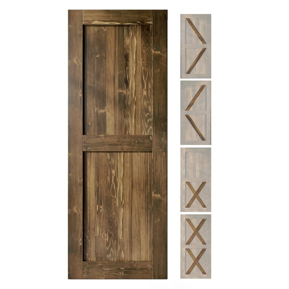Homacer 5-in-1 Design 34'' W x 80'' H x 1-3/8'' D Solid Wood Barn Door, Finished and Unassembled, with Pre-drilled Holes for Easy Assemble and Pre-routed Groove, Interior Only (Dark Walnut)