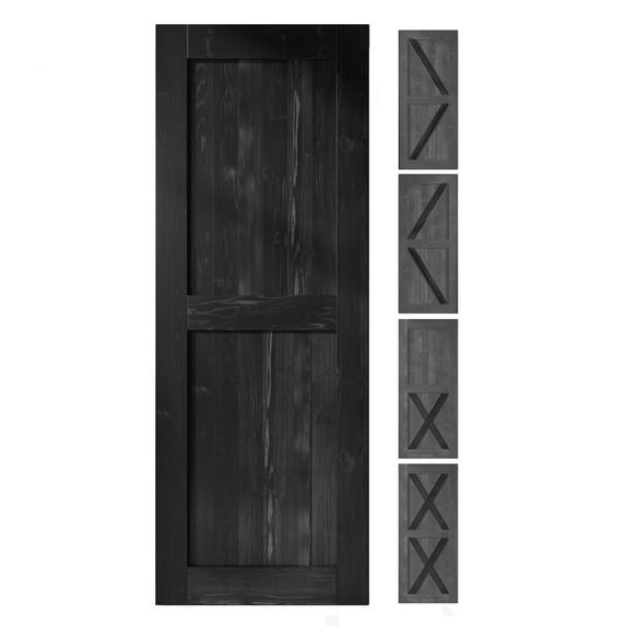 Homacer 5-in-1 Design 36'' W x 80'' H x 1-3/8'' D Solid Wood Barn Door, Finished and Unassembled, with Pre-drilled Holes for Easy Assemble and Pre-routed Groove, Interior Only (Black)