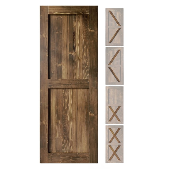 Homacer 5-in-1 Design 36'' W x 80'' H x 1-3/8'' D Solid Wood Barn Door, Finished and Unassembled, with Pre-drilled Holes for Easy Assemble and Pre-routed Groove, Interior Only (Dark Walnut)