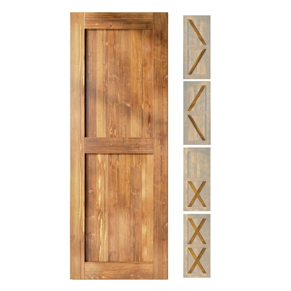 Homacer 5-in-1 Design 40'' W x 80'' H x 1-3/8'' D Solid Wood Barn Door, Finished and Unassembled, with Pre-drilled Holes for Easy Assemble and Pre-routed Groove, Interior Only (Early American)