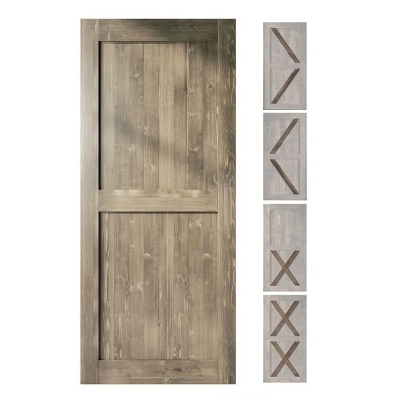 Homacer 5-in-1 Design 42'' W x 84'' H x 1-3/8'' D Solid Wood Barn Door, Finished and Unassembled, with Pre-drilled Holes for Easy Assemble and Pre-routed Groove, Interior Only (Gray)