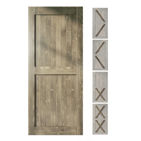 Homacer 5-in-1 Design 44'' W x 84'' H x 1-3/8'' D Solid Wood Barn Door, Finished and Unassembled, with Pre-drilled Holes for Easy Assemble and Pre-routed Groove, Interior Only (Gray)