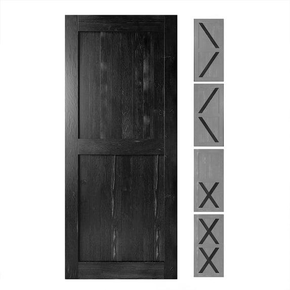 Homacer 5-in-1 Design 46'' W x 84'' H x 1-3/8'' D Solid Wood Barn Door, Finished and Unassembled, with Pre-drilled Holes for Easy Assemble and Pre-routed Groove, Interior Only (Black)