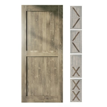 Homacer 5-in-1 Design 46'' W x 84'' H x 1-3/8'' D Solid Wood Barn Door, Finished and Unassembled, with Pre-drilled Holes for Easy Assemble and Pre-routed Groove, Interior Only (Gray)