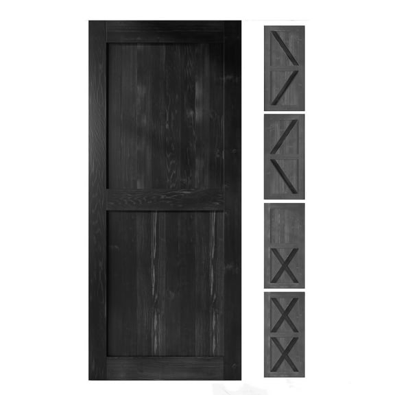 Homacer 5-in-1 Design 54'' W x 80'' H x 1-3/8'' D Solid Wood Barn Door, Finished and Unassembled, with Pre-drilled Holes for Easy Assemble and Pre-routed Groove, Interior Only (Black)