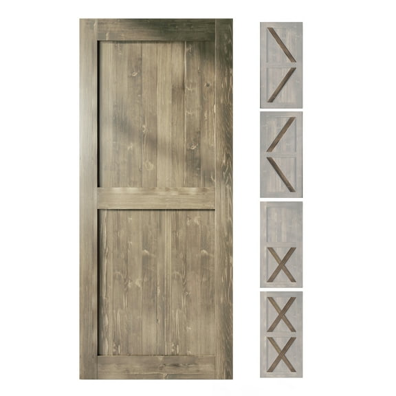 Homacer 5-in-1 Design 54'' W x 84'' H x 1-3/8'' D Solid Wood Barn Door, Finished and Unassembled, with Pre-drilled Holes for Easy Assemble and Pre-routed Groove, Interior Only (Gray)