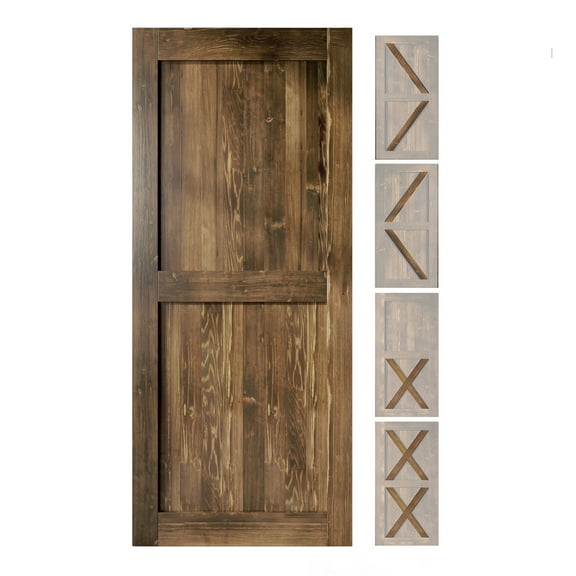 Homacer 5-in-1 Design 54'' W x 84'' H x 1-3/8'' D Solid Wood Barn Door, Finished and Unassembled, with Pre-drilled Holes for Easy Assemble and Pre-routed Groove, Interior Only (Walnut)