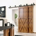 thumbnail image 1 of Homacer Black Rustic Double Track U-Shape Bypass Sliding Barn Door Hardware Kit, for Two/Double Doors, 9ft Long Flat Track, T-Shape Design Roller, Heavy Duty, for Interior & Exterior Use, 1 of 6