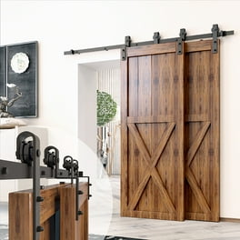 12 ft./144 in. Powder Coated Black Heavy-Duty Bypass Double Door Sliding Barn Door Hardware Classic Design Roller 12 ft./144 in. Powder Coated Black Heavy-Duty Bypass Double Door Sliding Barn Door Hardware Classic Design Roller