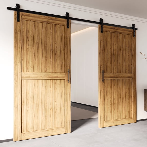 Homacer Black Rustic Sliding Barn Door Hardware Kit, for Two Doors, 9ft Long Flat Track, Classic Design Roller, Heavy Duty, for Interior Use(Doors Not Included)