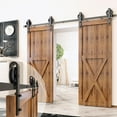 thumbnail image 1 of Homacer Black Rustic Sliding Barn Door Hardware Kit, for Two/Double Doors, 7.5ft Long Flat Track, Spoke Wheel Design Roller, Heavy Duty, for Interior & Exterior Use, 1 of 3