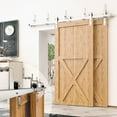 thumbnail image 1 of Homacer Brushed Nickel Double Track Z-Shape Bypass Sliding Barn Door Hardware Kit, for Two/Double Doors, 4ft Long Flat Track, Classic Design Roller, Heavy Duty, for Interior Use, 1 of 6
