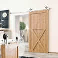 thumbnail image 1 of Homacer Brushed Nickel Sliding Barn Door Hardware Kit, for One/Single Door, 11ft Long Flat Track, T-Shape Design Roller, Heavy Duty, for Interior & Exterior Use, 1 of 7