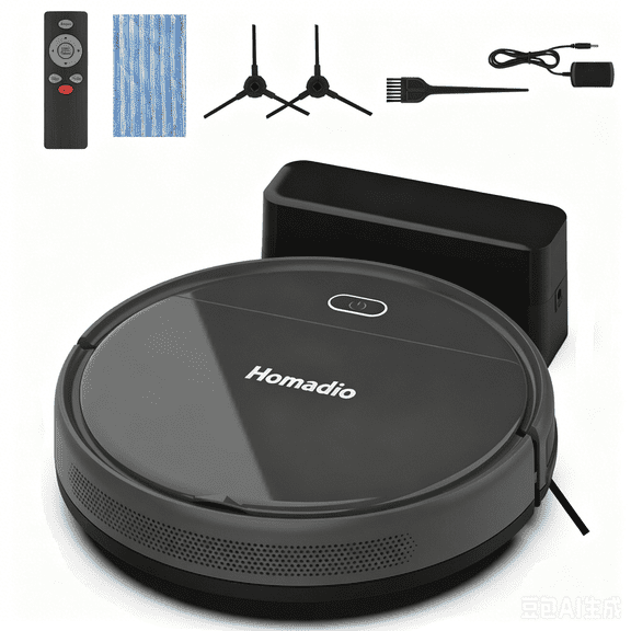 Homadio Robot Vacuum and Mop, 3-in-1 Sweep Vacuum Mop, Self-Charging, 2000mAh 100-Min Runtime, Obstacle & Cliff Sensor, Multi Cleaning Modes for Carpet Hard Floors