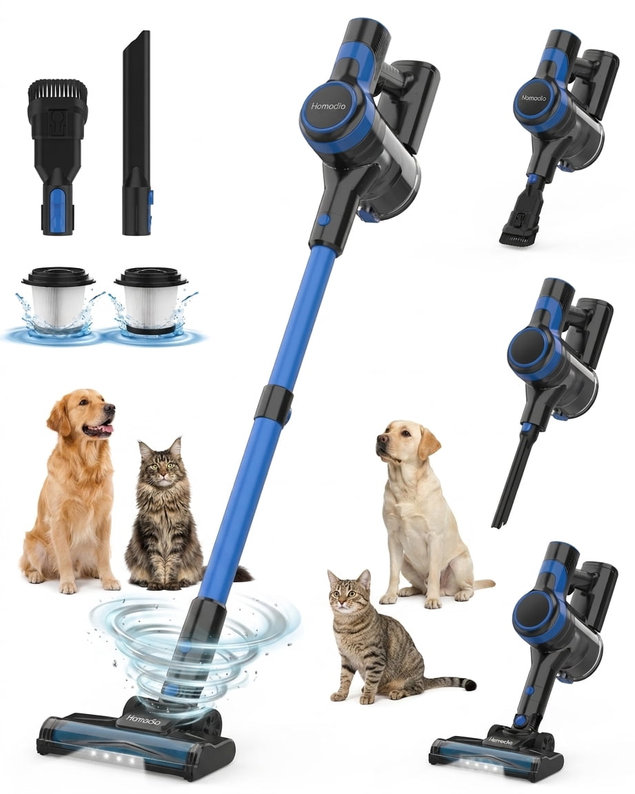 Homadio V50 Cordless Vacuum Cleaner, 45-Min Runtime, Powerful Suction, Pet Hair Removal, Lightweight Stick Vacuum for Home Cleaning