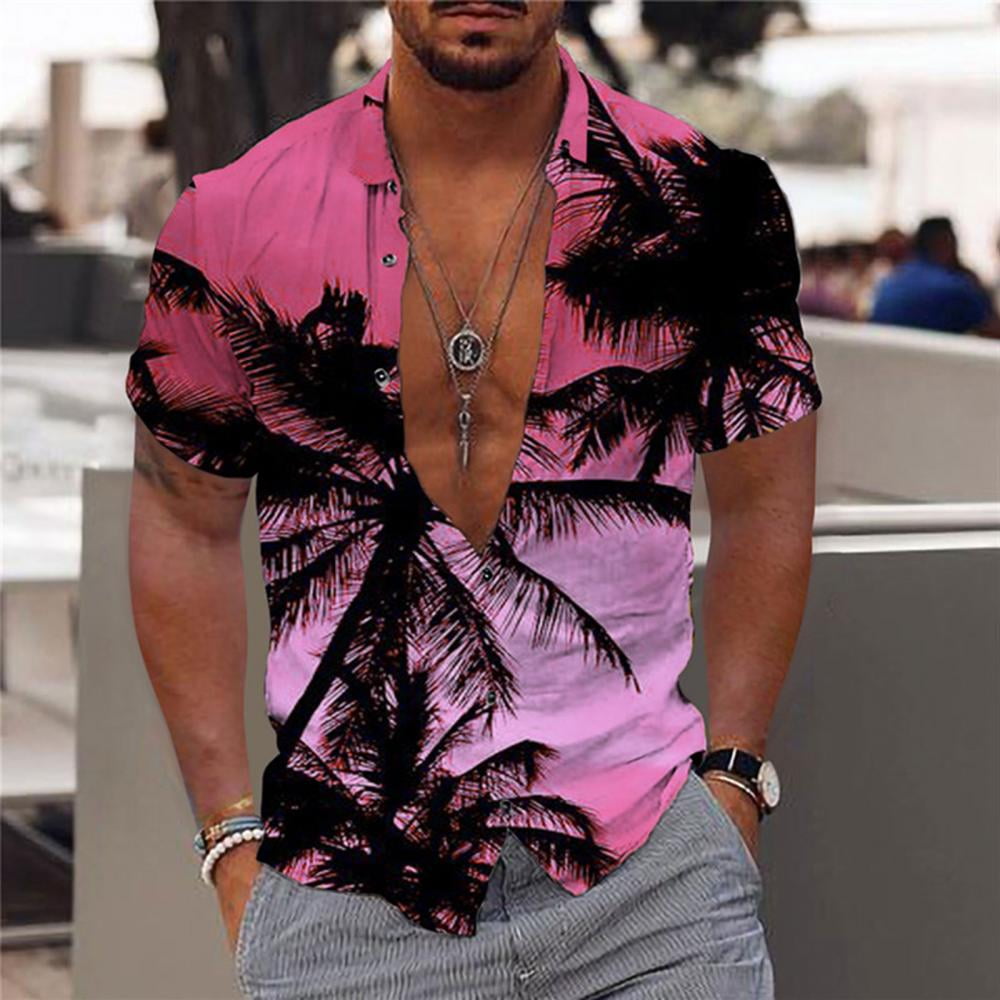 Homadles Hawaiian Shirt for Men- Short Sleeve Graphics Casual Turndown  Collar Beach Comfort Pullover Mens Casual Button Down Shirts Hot Pink XXL